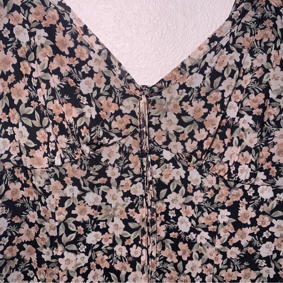 NWT Mesh Floral Mini dress black pink lace slip dress babydoll coquette short - Picture 16 of 16